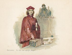 Portia e Shylock ne Il mercante di Venezia da Walter Stanley Paget